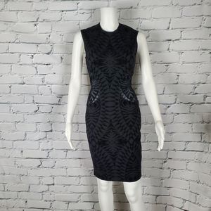 Ronny Kobo Black Flocked Velvet Illusion Side Dress